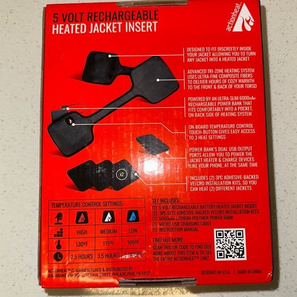 NWT ActionHeat 5V Battery Heated Jacket Insert 5hrs Hiking/Outdoors L/XL 😎 - Picture 8 of 10